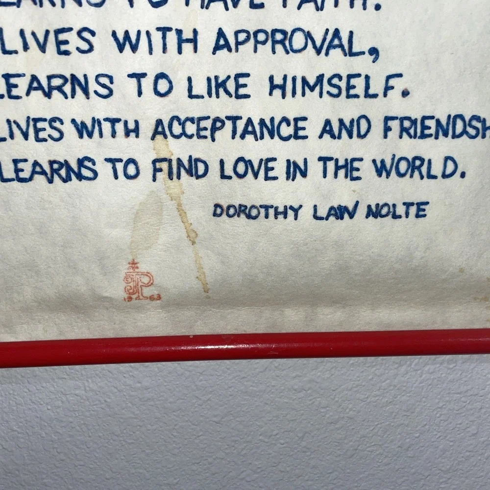 1963 Dorothy Nolte Felt Banner‎ Children Learn What They Live Banner Vintage